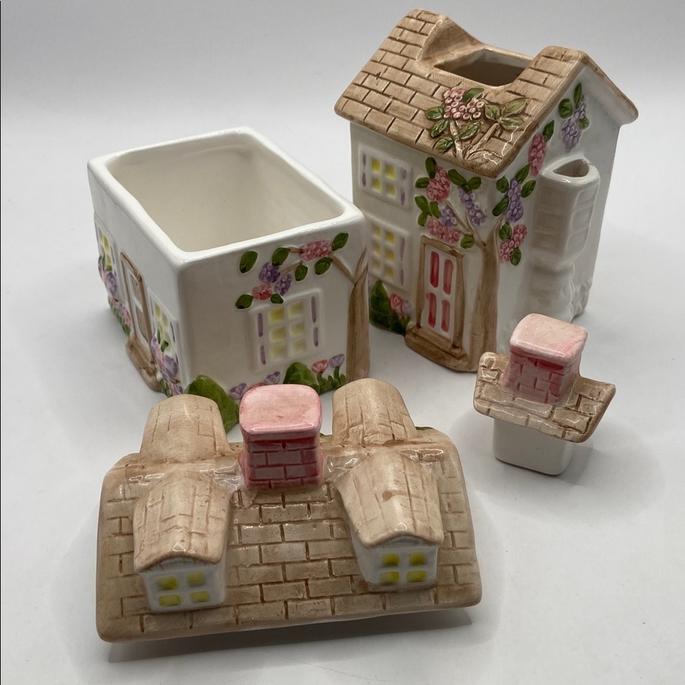Vintage Country Cottage Hand Painted Ceramic Sugar & Creamer 2 Piece Set - Picture 4 of 8